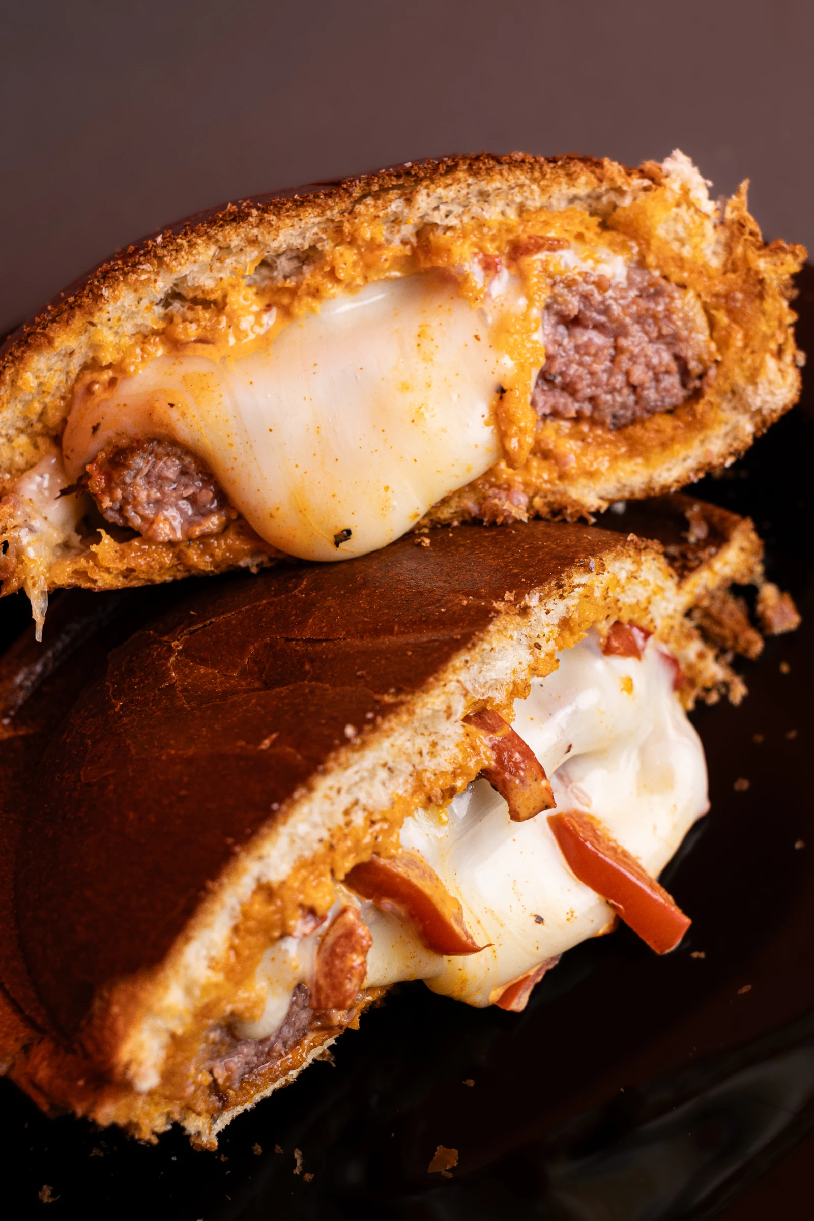 Close-up of the flying-saucer UFO burger at Cosmo Burger